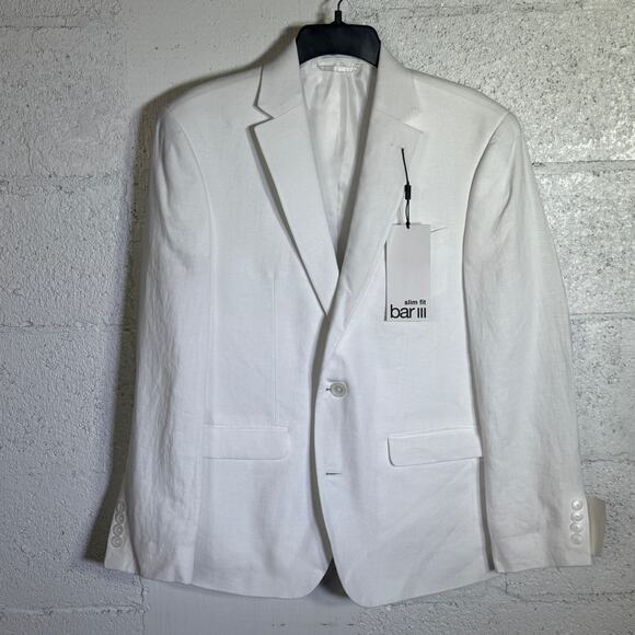 Bar III Men's Slim-Fit White 100% Linen Suit Jacket white 38S $360 - Picture 1 of 9